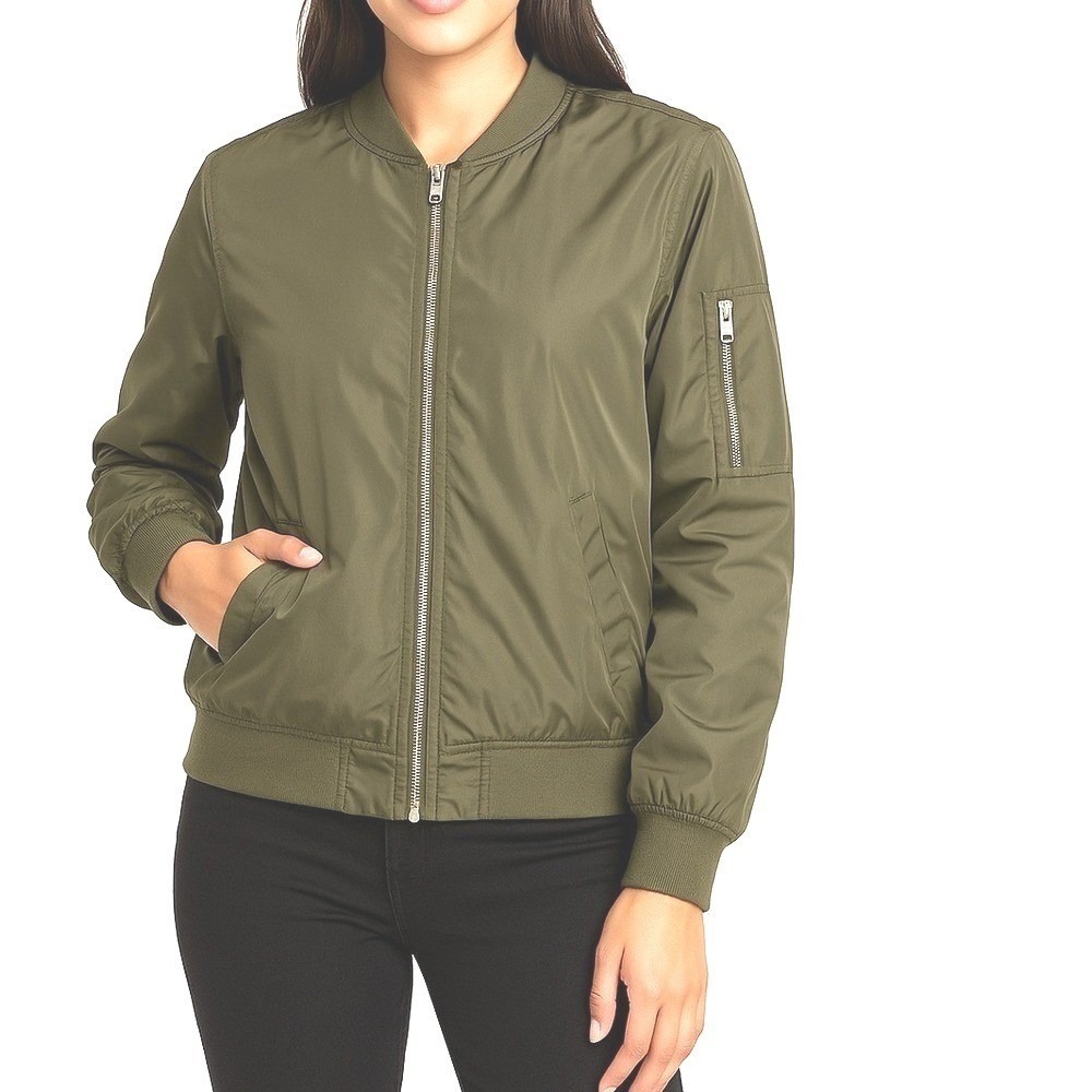 Acemi Bomber Jacket Womens Medium Olive Green Excellent‎ Zip Up Utility Flight